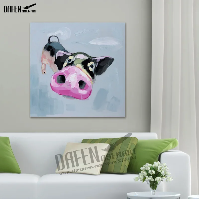 Unframed Animal Oil paintng Cartoon Cute Pig 100% Hand-painted Painting Wall Art Hand painted Animal Canvas painting poster