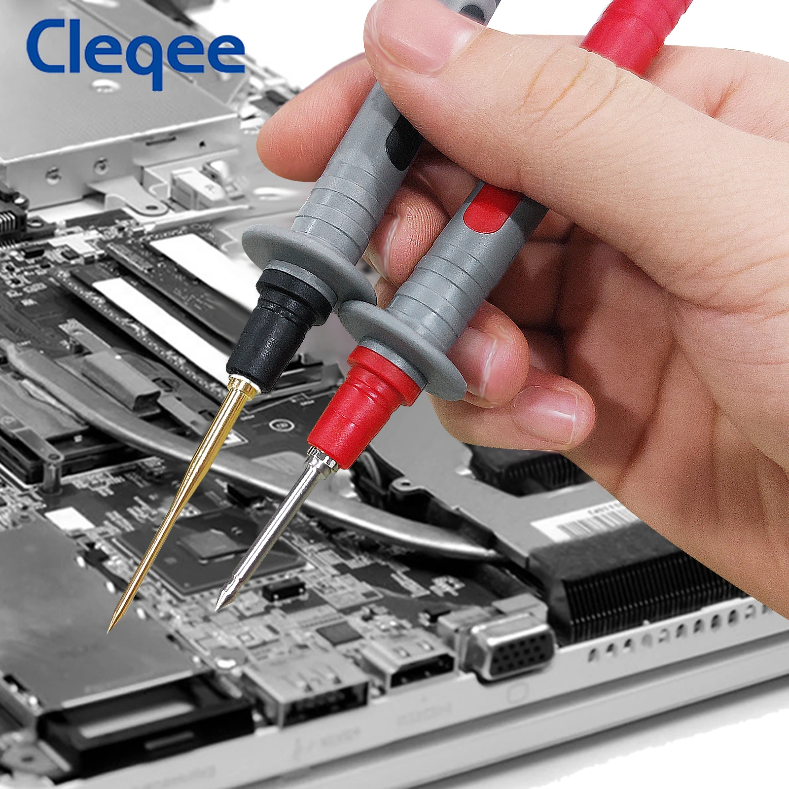 Cleqee P8003 Multimeter Probe with Replaceable Gilded Needle 1mm/2mm Pins 4mm Banana Plug Jack Multi-purpose Test Pen Kit