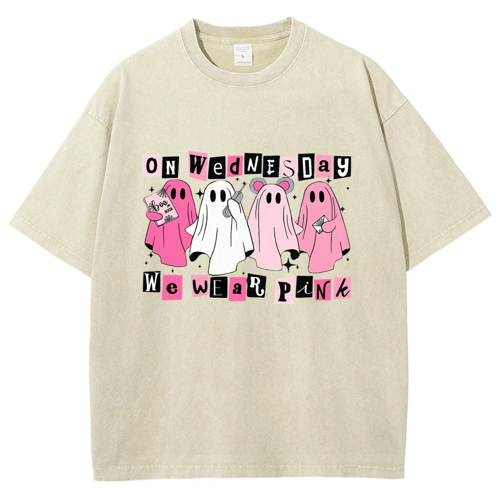 On Wednesday We Wear Pink Halloween Shirt, Cute Pink Ghost T-Shirt, Mean Girls Halloween Tee, Boo Book Halloween Shirt