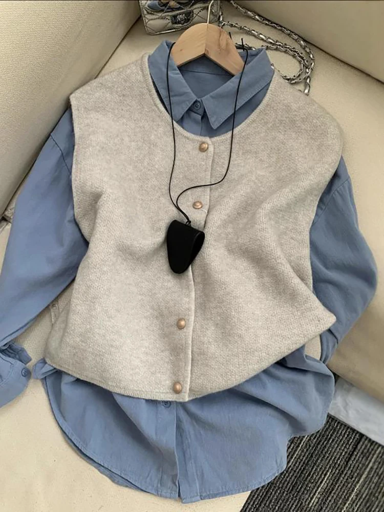 

Вязаный открытый кардиган в стиле ретро, женский модный ленивый жилет, верхняя одежда, мягкий верх, металлический блестящий жилет для поездок на работу