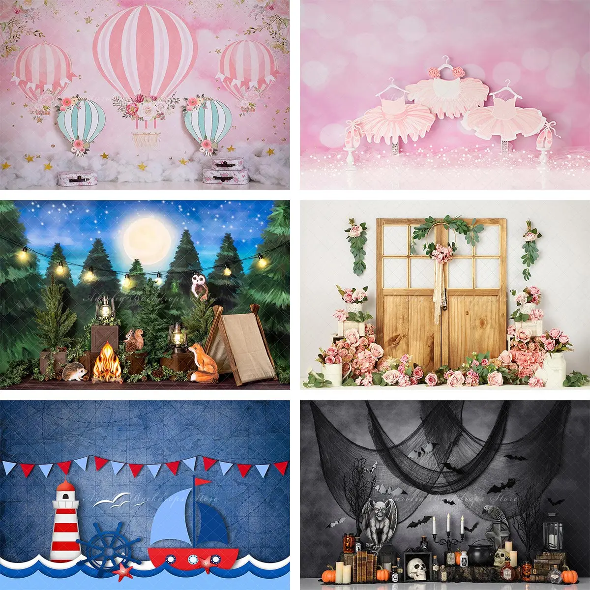 

Hot Air Balloon Pink Ballet Dress Photography Backdrop Kids Baby Cake Smash Photocall Decors Woodland Forest Photo Studio Props