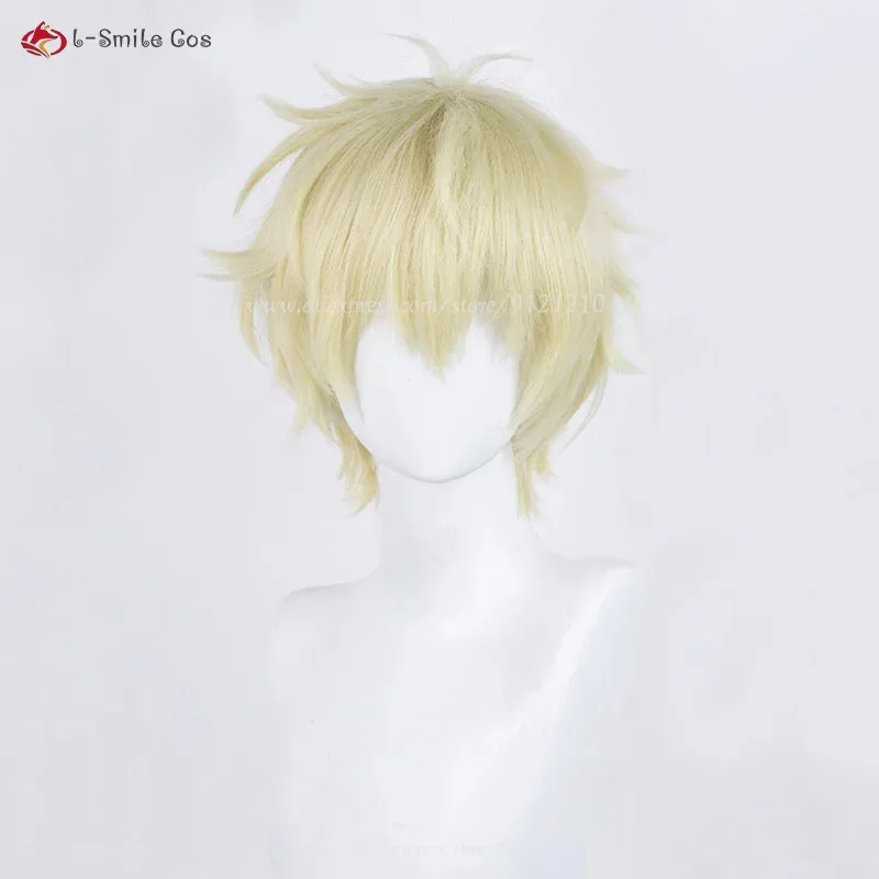 FC6Anime Cosplay Shima Sousuke Parrucca Cosplay 30 cm Luce Dorata Cruly Parrucche da uomo Capelli sintetici resistenti al calore + Protezione parrucca @ FC8!