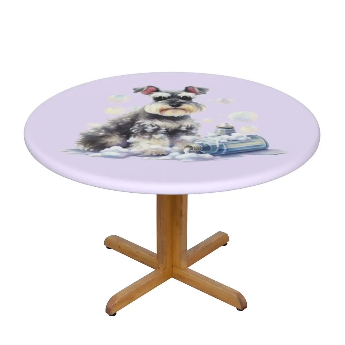 Miniature Schnauzer Bath With Bubbles Waterproof Round Tablecloth Oilproof Table Cloth for Kitchen Events Dining Table Cover