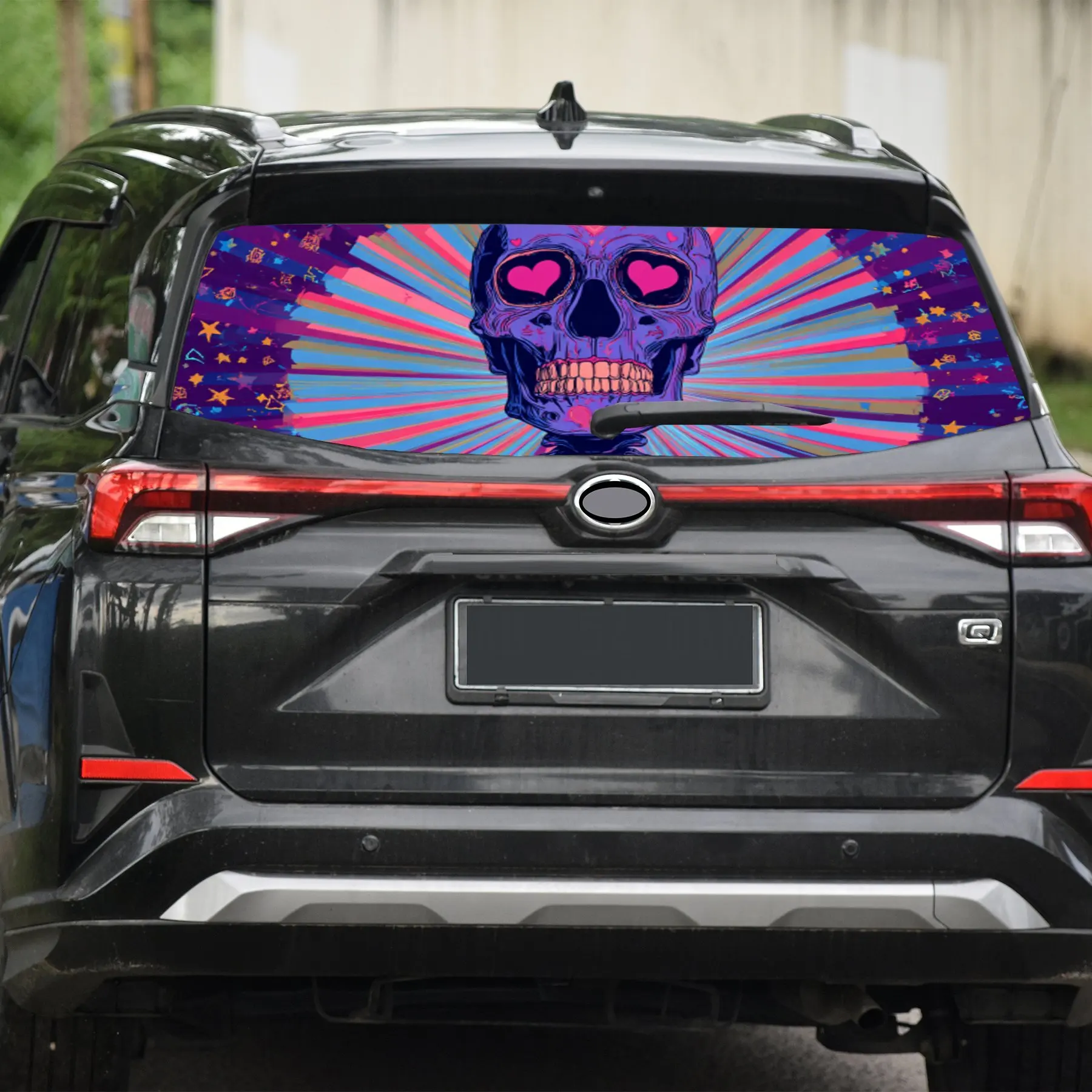 Funny purple heart-shaped skeleton car rear window vinyl wraps sticker,auto art sticker,self-adhesive waterproof rear window dec view 4