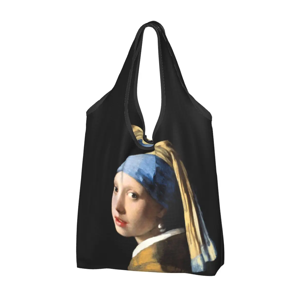 Custom Reusable Girl With A Pearl Earring Shopping Bag Women Tote Bag Portable Vincent Van Gogh Painting Groceries Shopper Bags