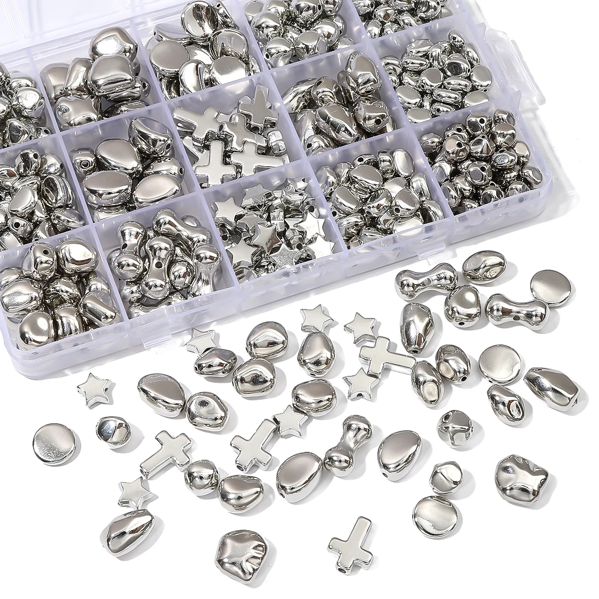 10–20 Stück versilberte unregelmäßige CCB-Perlen, lose Abstandshalter-Acrylperlen für DIY-Halskette, Armband, Ohrringe, Schmuckherstellung