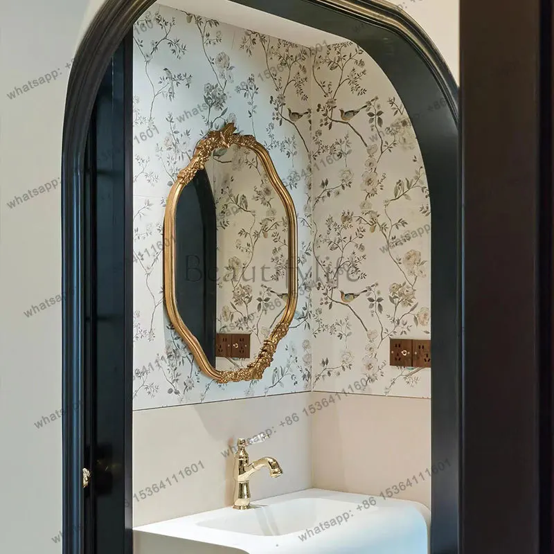 French retro bathroom mirror American light luxury special-shaped oval makeup mirror