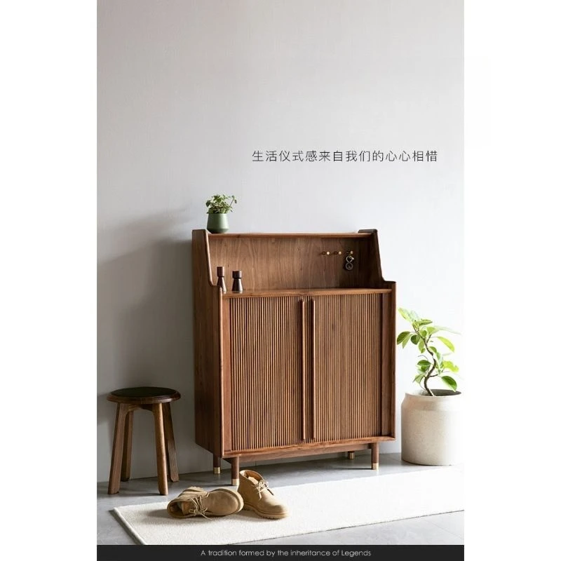 Nordic black walnut solid wood shoe cabinet simple black walnut entrance cabinet home light luxury environmental protectio