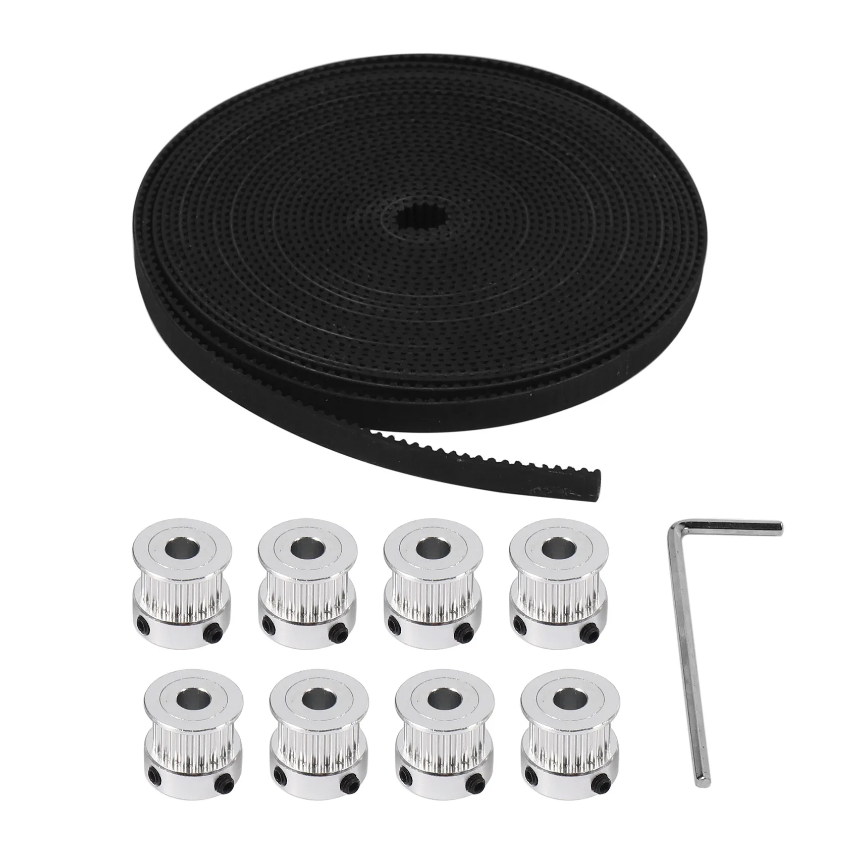 8Pcs 5mm 20 Teeth Aluminum Timing Pulley Wheel+5 Meters Rubber GT2 2mm Pitch 6mm Wide Timing Belt for 3D printer CNC