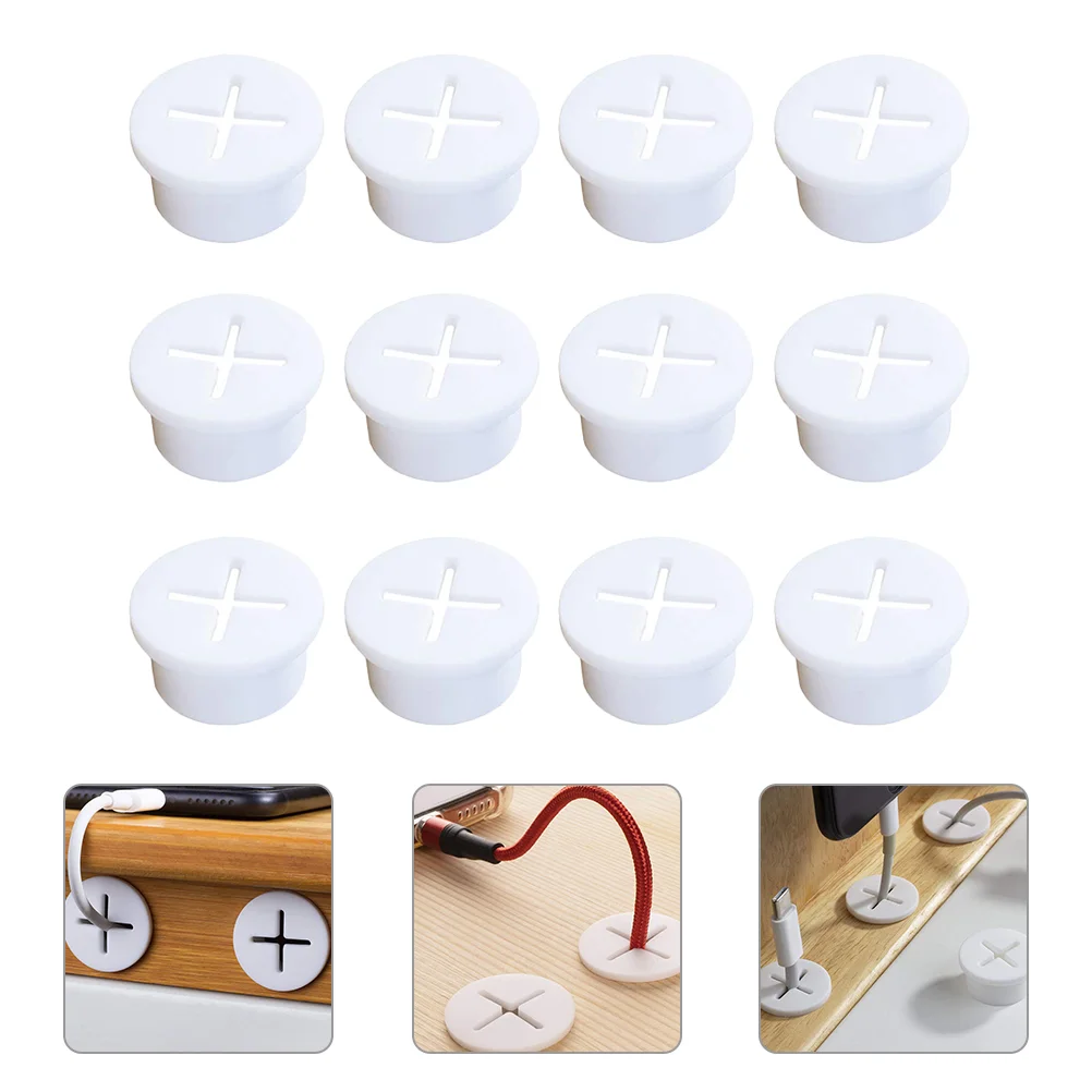 12 Pcs Cross Rubber Stopper Cable Pass Tidy Hole Cover Organizers Electric Wire Desk Cord Computer Man