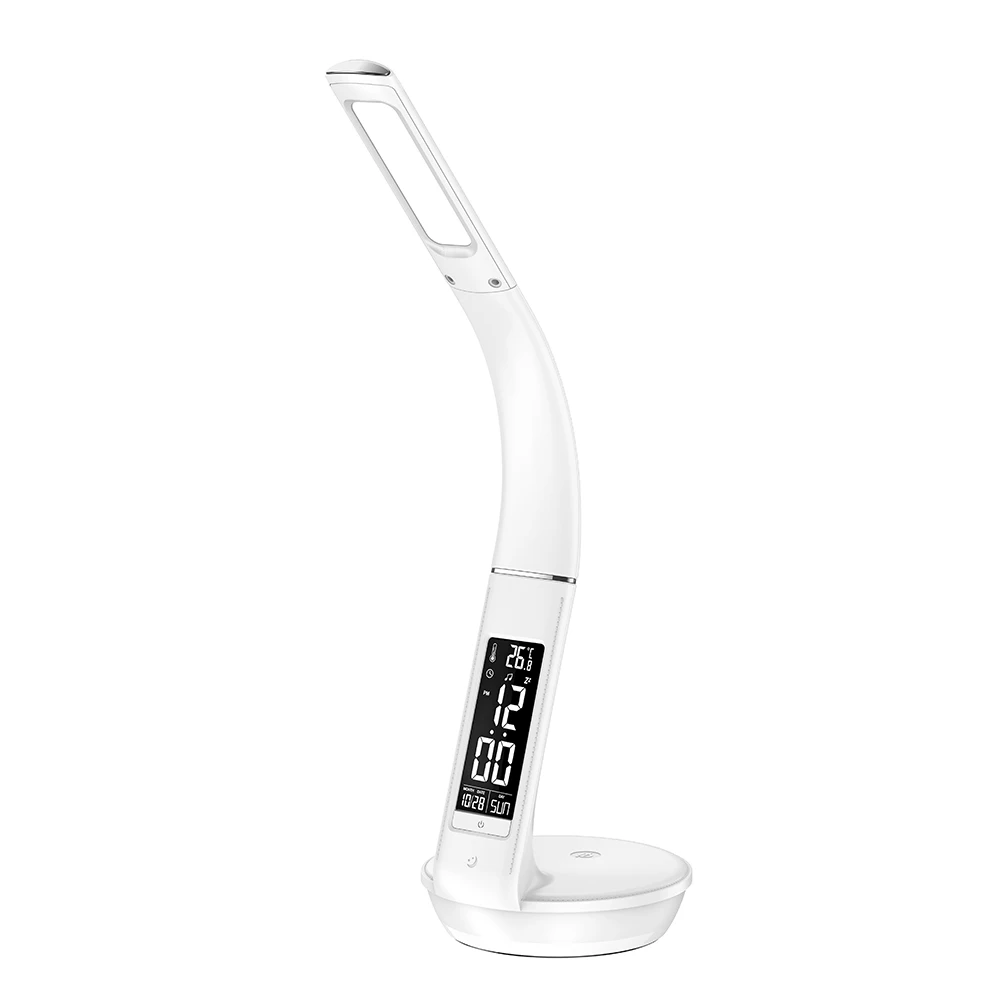 Wireless charger LED bedside night light Adjustable multi-function table study light with calendar and digital clock