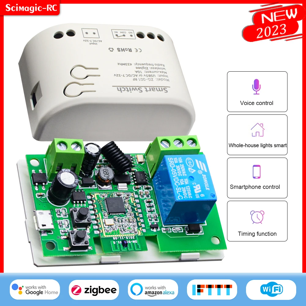 Tuya Zigbee Jog Inching Switch Module ,USB 5V 7-32V 220V DIY Smart Switch, Works with Zigbee Bridge, Voice Control by Alexa