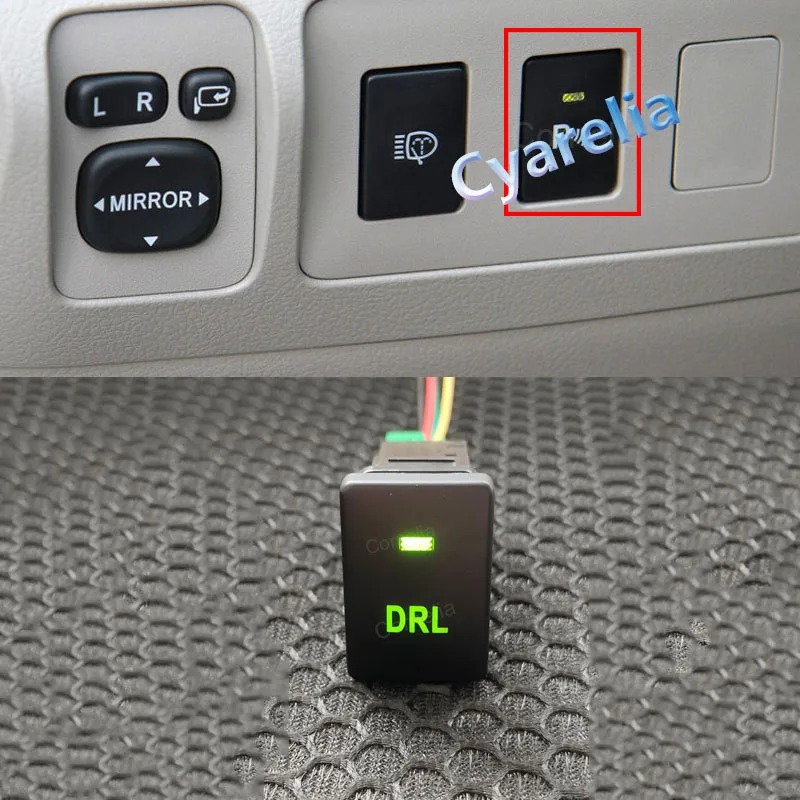 Pulsante interruttore luce di marcia diurna DRL per auto a luce verde con cavo per Toyota Camry Prius Corolla Land Cruiser Prado