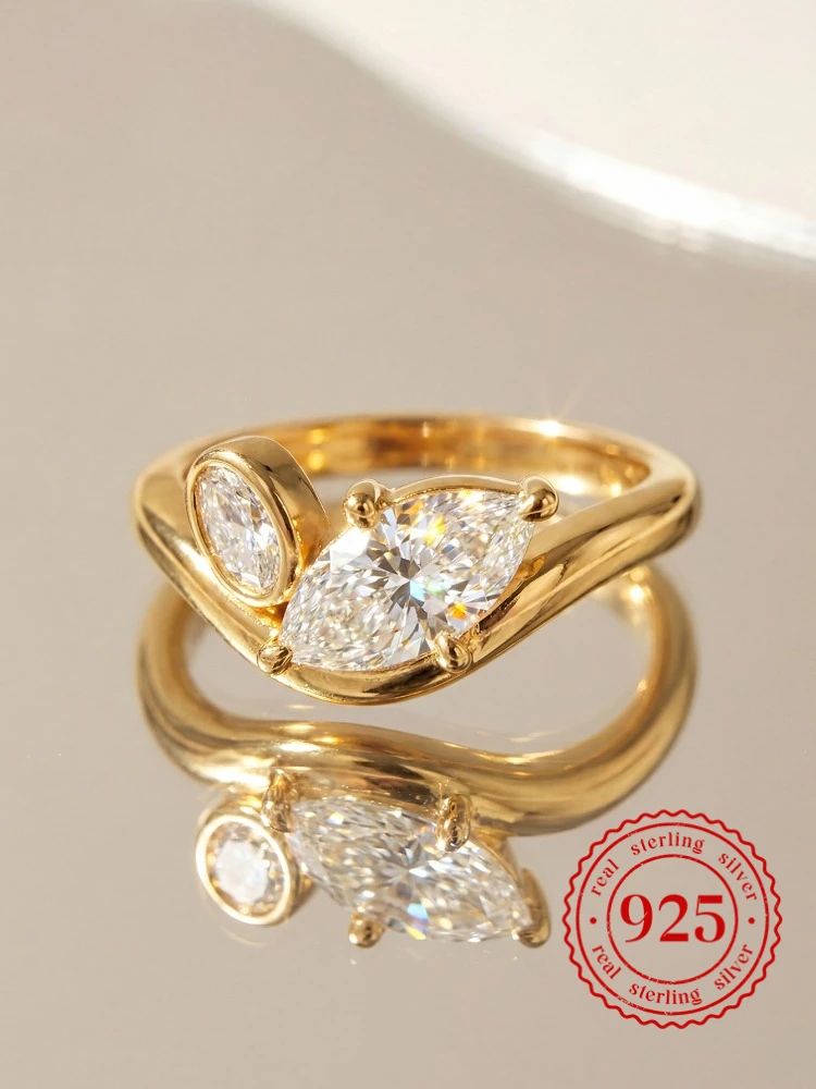 

925 Sterling Silver Fashion Luxury V-Shape Marquise Zircon Ring For Women Engagement Party Daily Wear High Quality Fine Jewelry