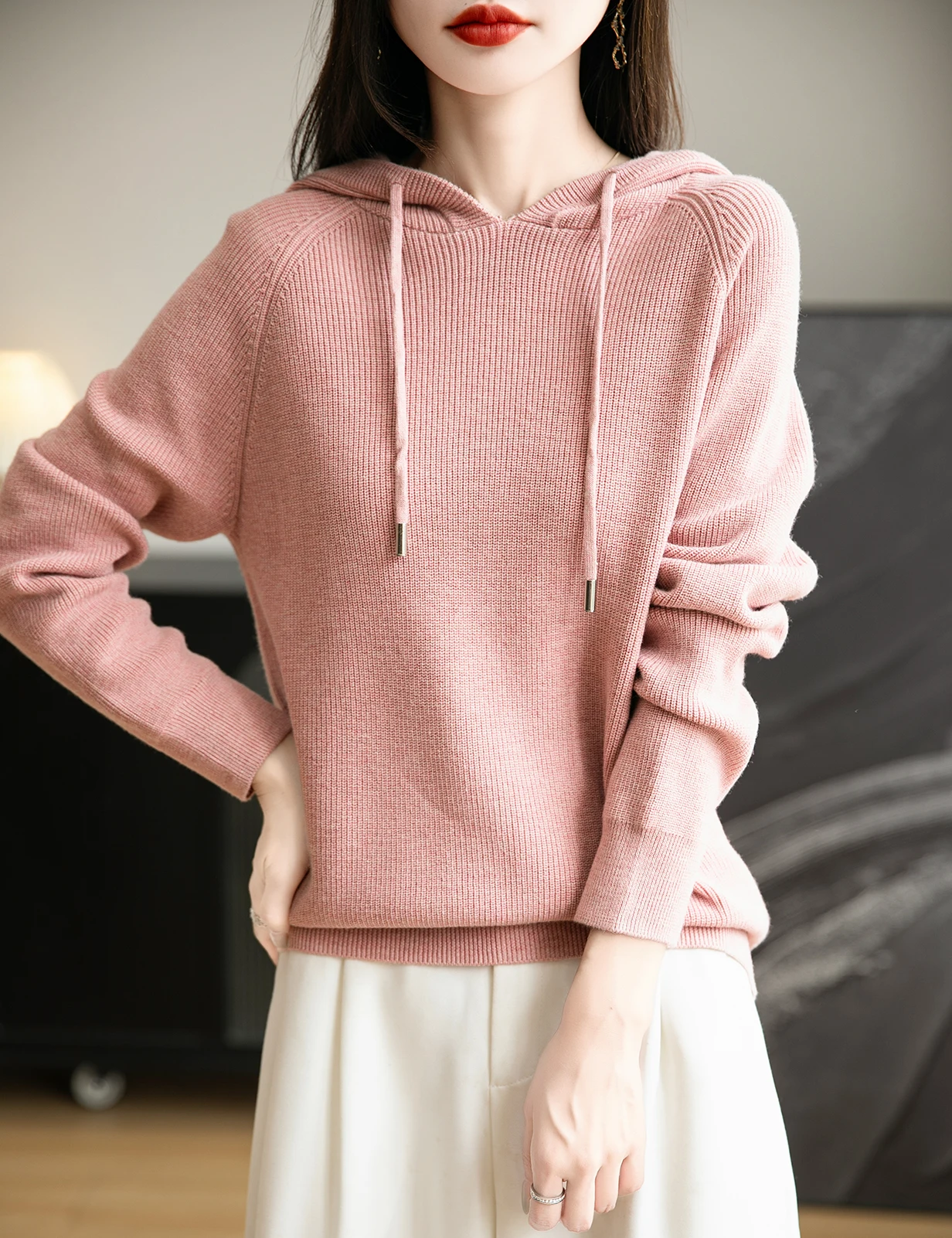 Hooded Neck Knitted Top for women Pullover New Spring Fall Basic Fashion Casual Long Sleeve Tops Hoodies Sweater Woman Clothing