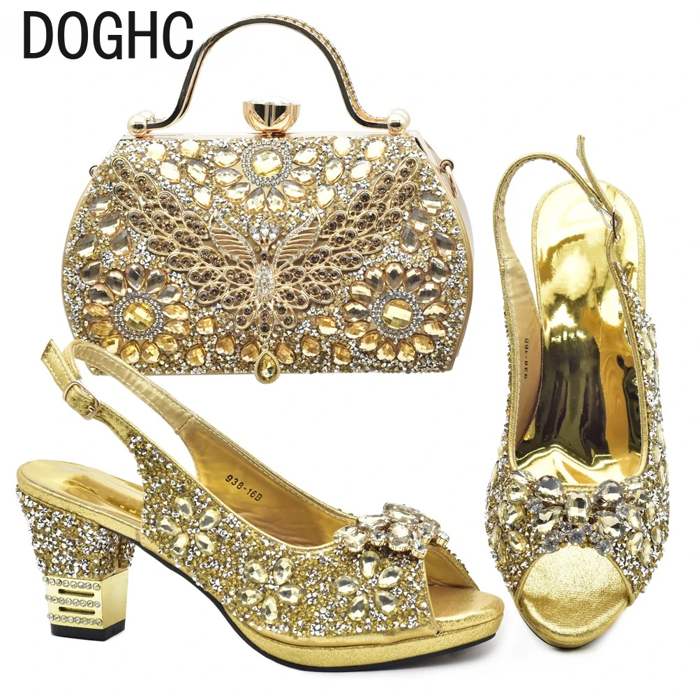

New Arrival Italian Shoes and Bags Matching Set Decorated with Rhinestone Plus Size Shoes Luxury Italian Shoe and Bag Set 2024