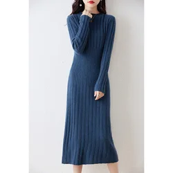 vestidos para mujer elegantes y bonitos Hot Sale 2023 Winter New Fashion Cashmere Dresses Female O-neck  Wool Clothing DR01