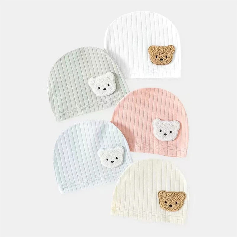 

Infant Caps Baby Hat Cartoon Bear Boneless Muslin Hat Newborn Headwear Windproof Spring Hat 0-3M Baby Hats Dropshipping