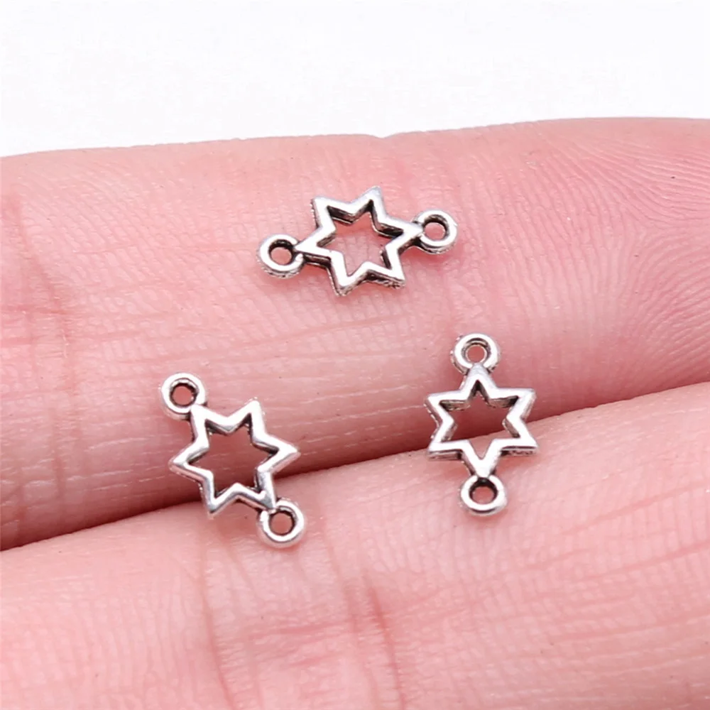 100pcs/lot 5x10mm Hollow Star Connector Charms For Jewelry Making Antique Silver Color 0.2x0.39inch