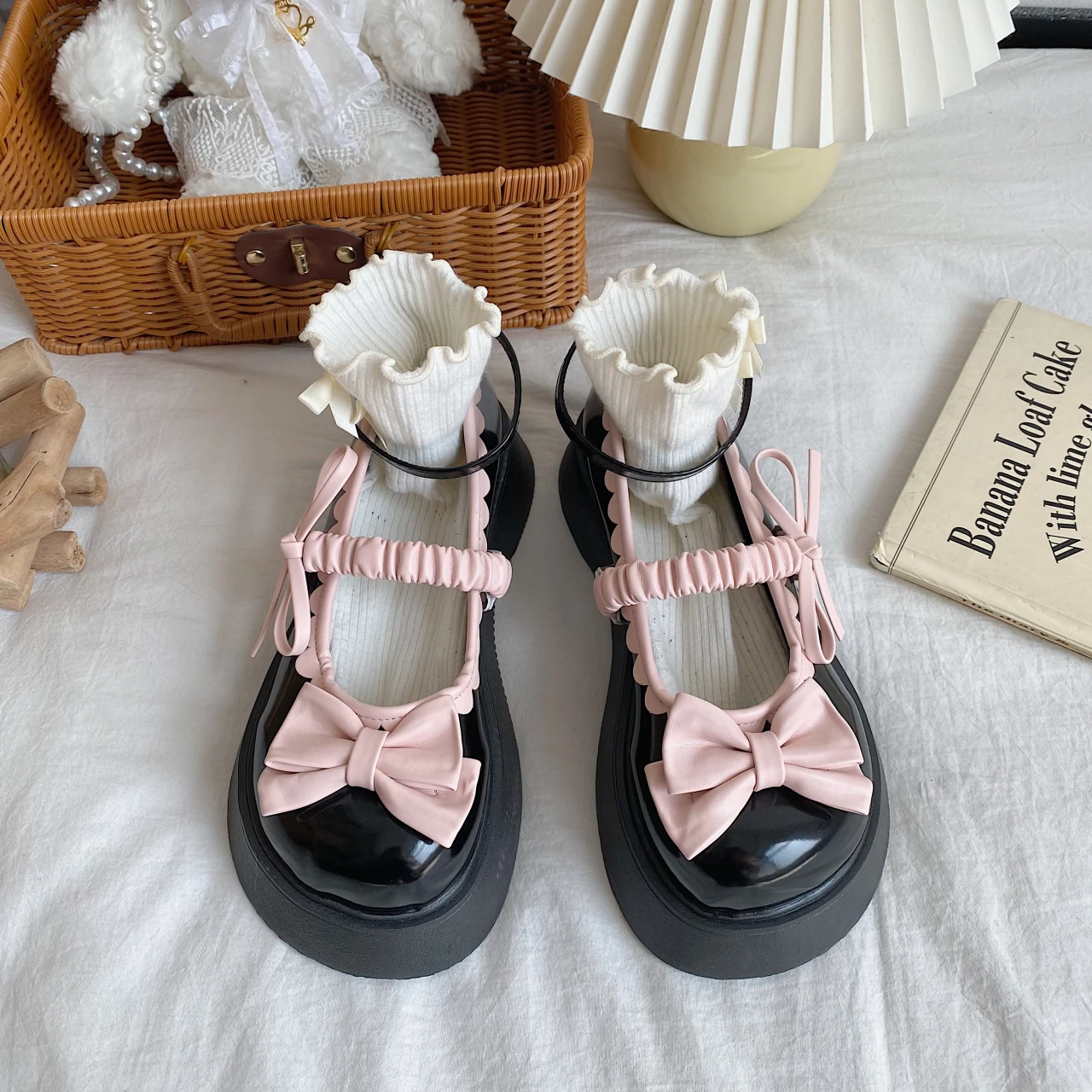 Lolita Sweet Bow Thick Bottom Small Cos Jk Leather Shoes Women's Summer/autumn Kawaii Loli Stage Dance Shoes