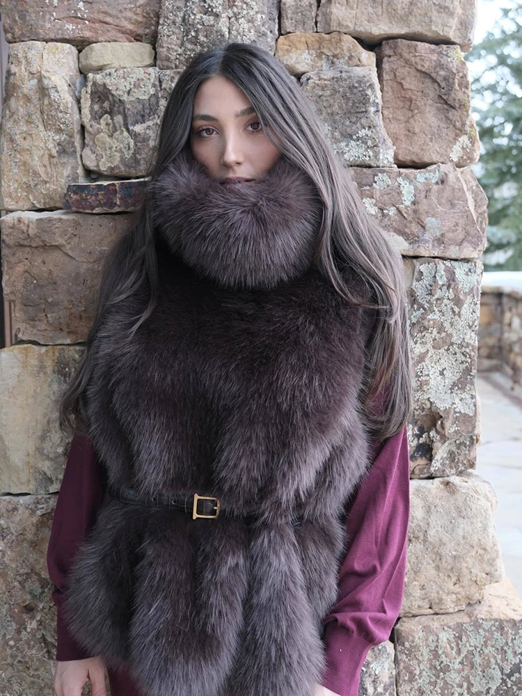 

Жилет-шаль с воротником из меха животных, теплая и стильная женская куртка без рукавов с высоким воротником, новинка весны 2026 года.