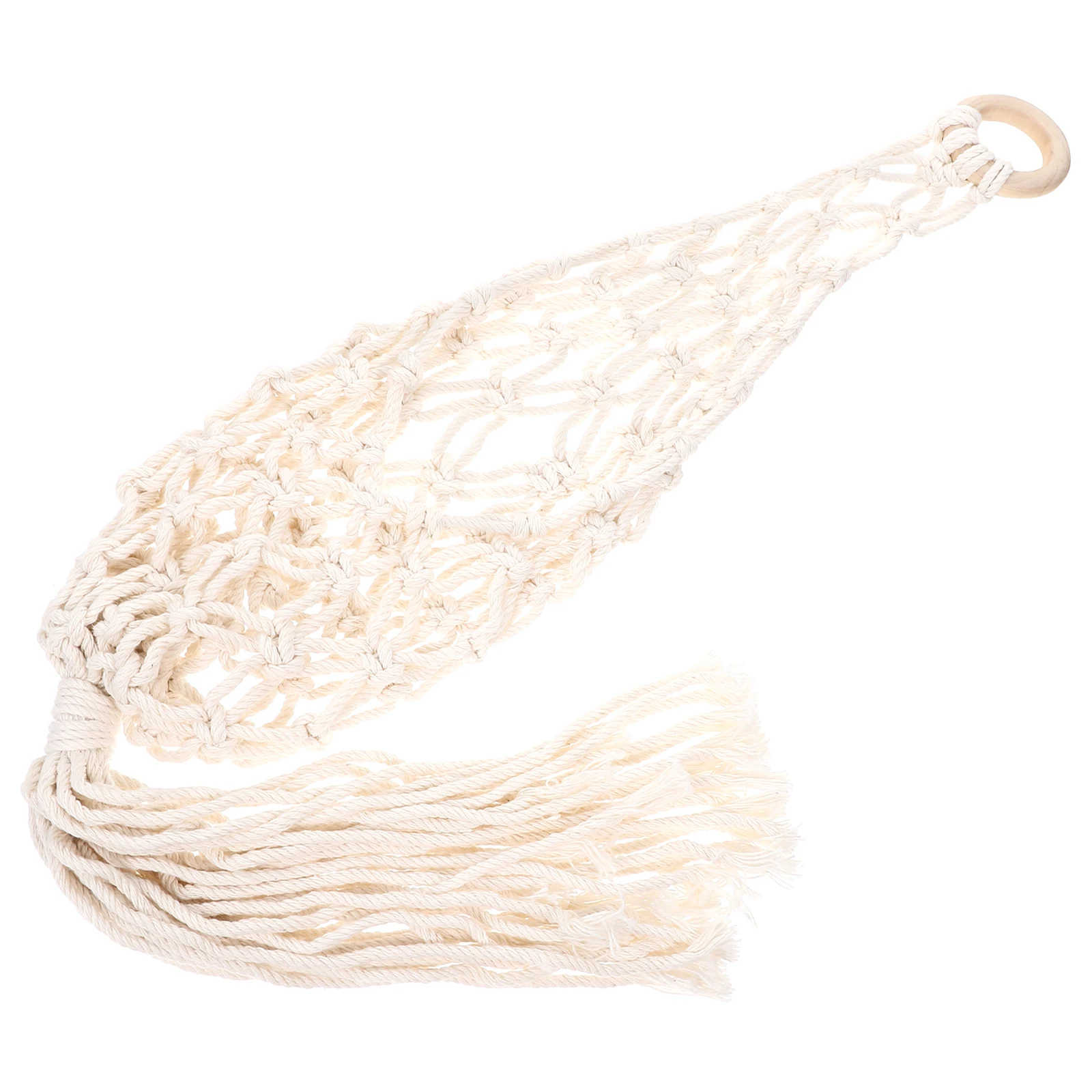 

Macrame Hanging Fruit Basket Multi Function Kitchen Organizer Cotton Rope Wood Iron Ring Home Decoration Vegetable Storage