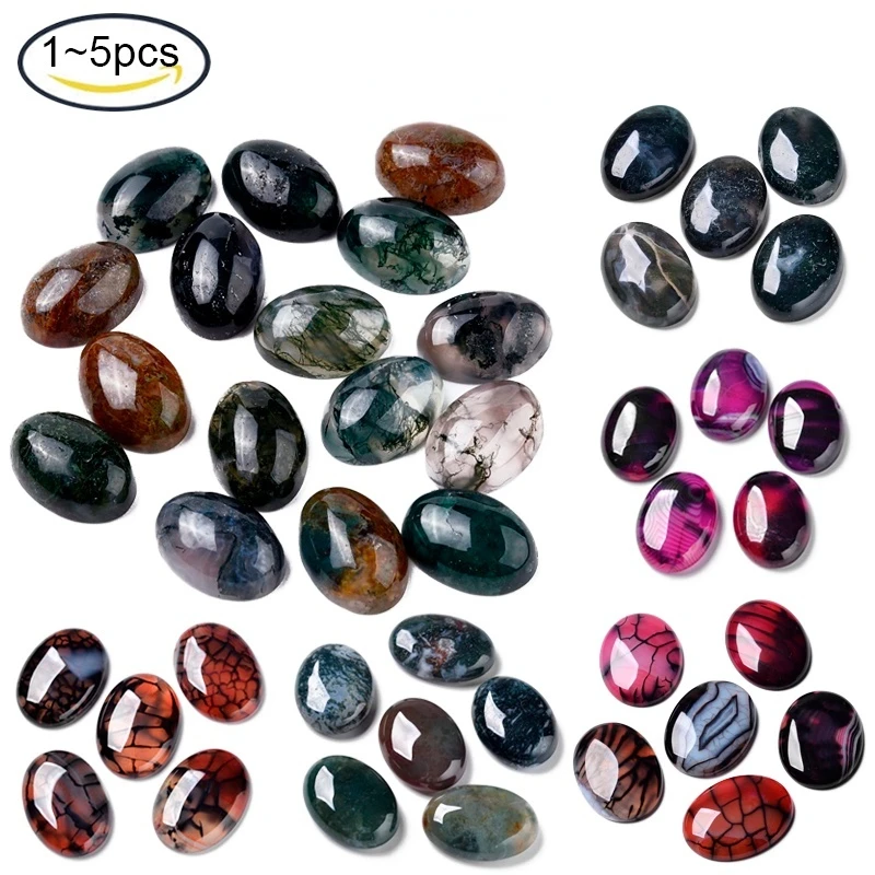 

NBEADS 1-5PCS Moss Agate Cabochons Flat Back Oval for Jewelry Necklace Making DIY