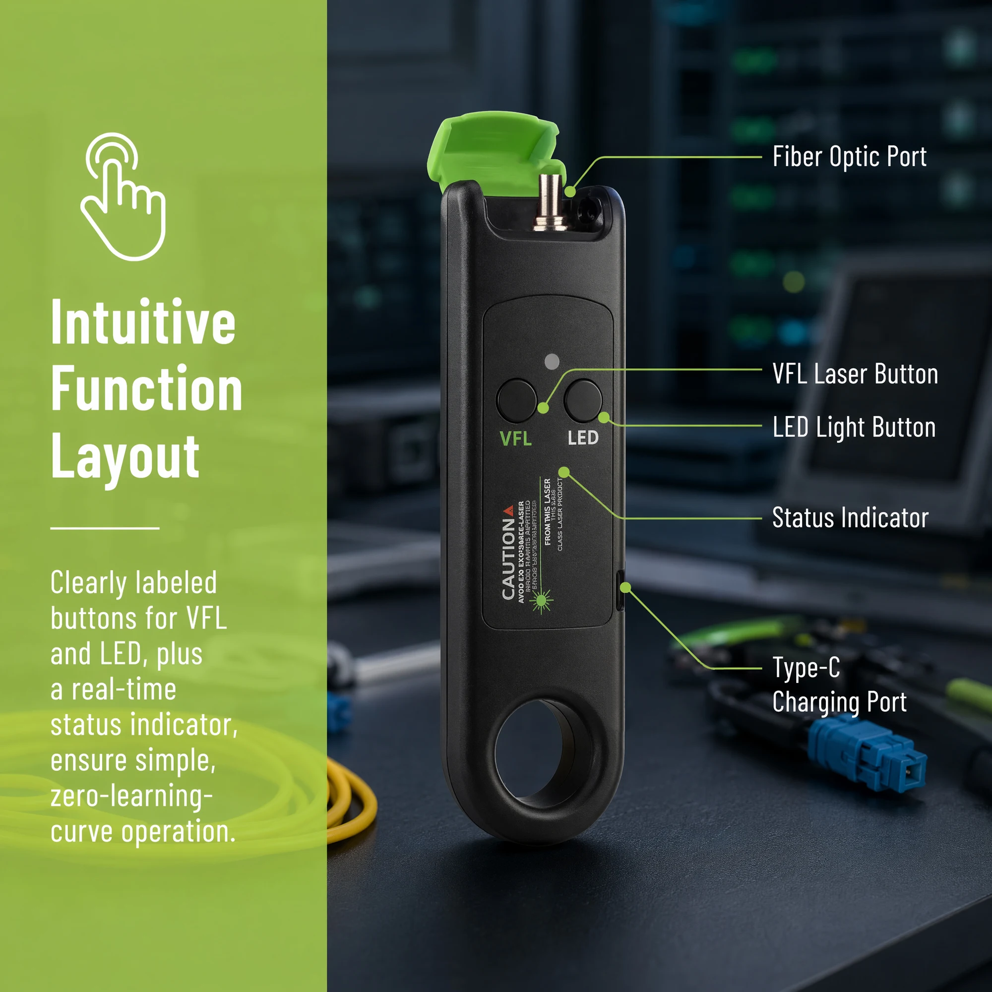 510nm Rechargeable Optical Fiber Pointer Fiber Cable Test Tool 15/30KM FTTH Optic Pen With LED SC/FC/ST Adjustable Green Light