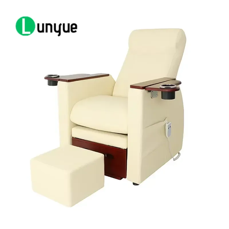 Pipeless Foot Chair and Stool Set Custom Leather Lounger Adjustable Backrest Wooden Base for Nail Spa Pedicure