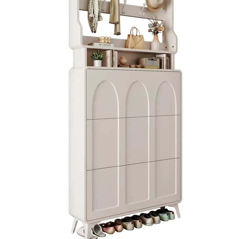 Ultra-thin tipping bucket shoe cabinet household door door storage cabinet