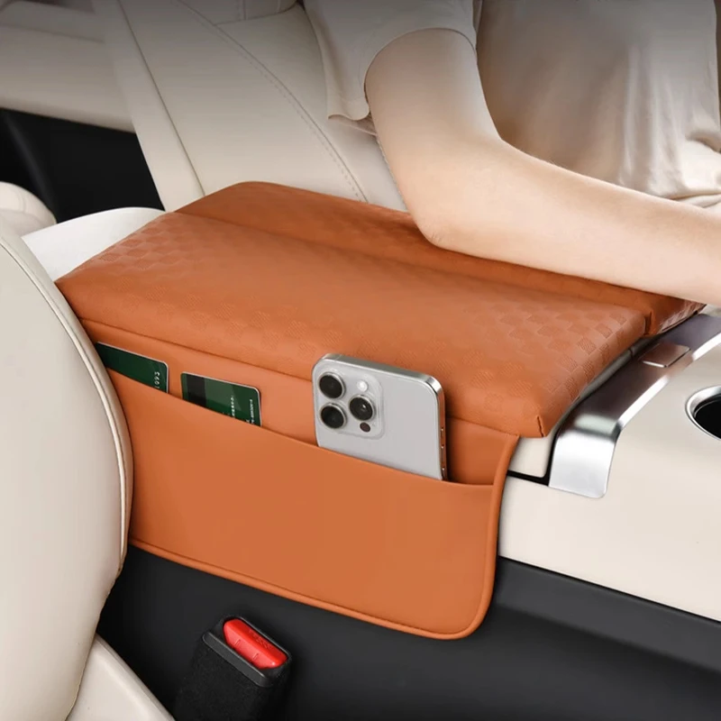 

1Pc Car Armrest Box Pad with Side Storage Pockets Leather Center Console Heightening Cushion for BMW Toyota Honda