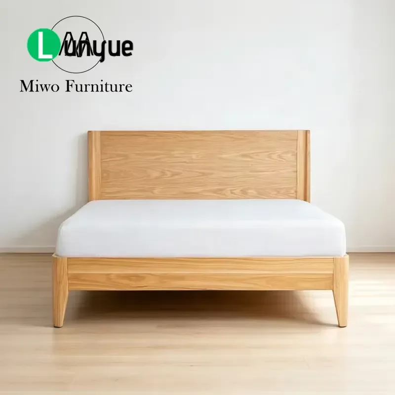 Natural Oak Double Bed Solid Wood Heavy Duty Thick Frame Modern Minimalist Design Stable Comfortable Bedroom Furniture