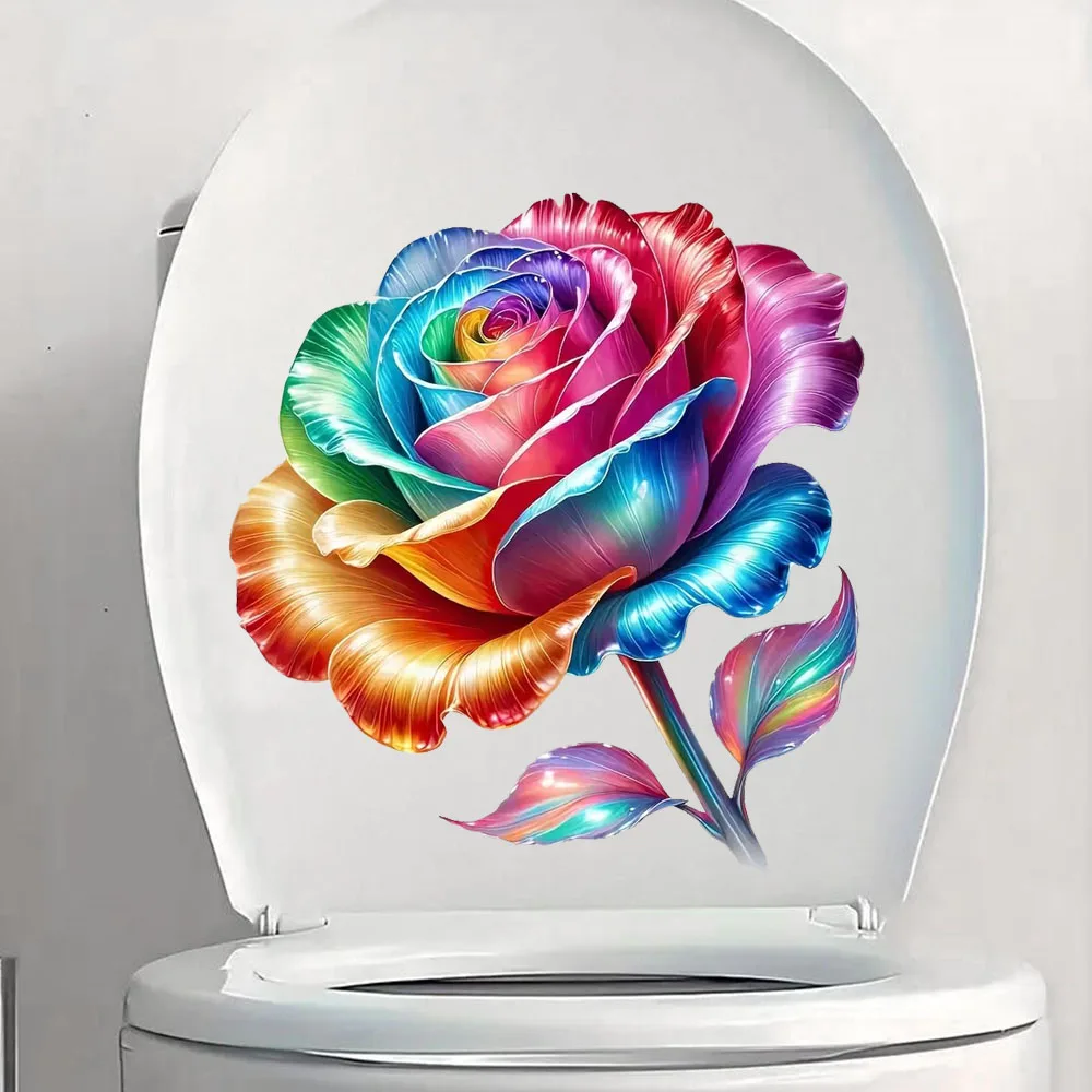 Beautiful Flower Toilet Stickers, Bright Wall for Home, Cabinet, Door,Refrigerator Decoration, Vinyl Car Decals, Art Wallpaper