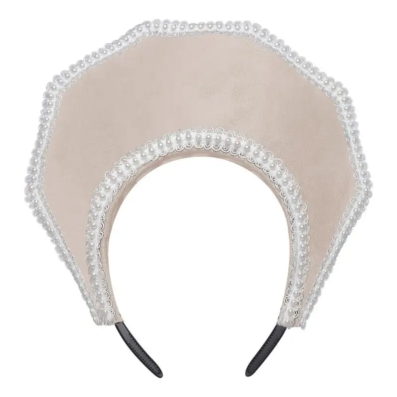 

39BB Victorian Royal Headdress with Elegant Lace Pearls Trim Design For Costume Balls THeme Party Gathering Dressinup