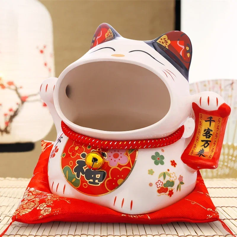 

8 inch Ceramic Maneki Neko Candy Box Lucky Cat Money Box Piggy Bank Fortune Cat Storage Snack Jar