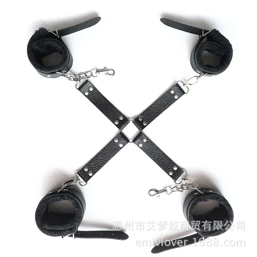 

PU Leather Plush Erotic Toys For Adults BDSM Bondage Restraints Handcuffs Cross Buckle Sex Toys For Woman Exotic Accessories