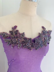 1 Pair Purple Sparkle Rhinestone Patch Crystal Applique with 3D Flower for Wedding Dress,Bridal Decor,Ball Gown,Couture