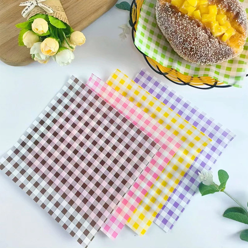 【F】50pcs Food Waxed Paper Oil-Proof Wax Paper Bread Sandwich Burger Fries Macarons Packaging Kitchen Baking Tool Packaging Decor