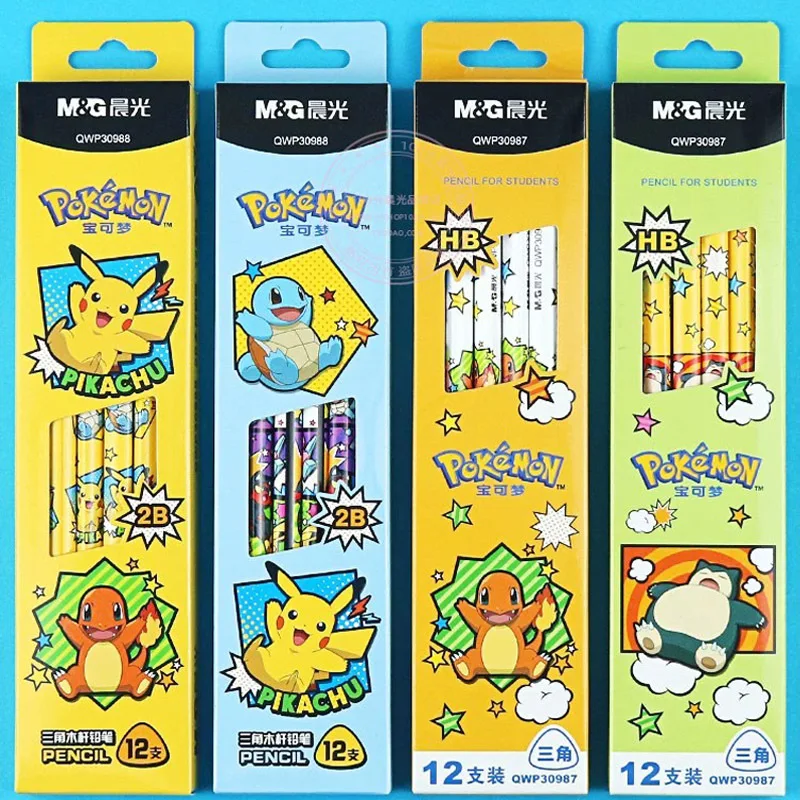 

12pcs/box Pokemon Pikachu Children Cartoon Pencil Anime Figure Pikachu Charizard Eevee Kawaii Kids Stationery Pencil with Eraser