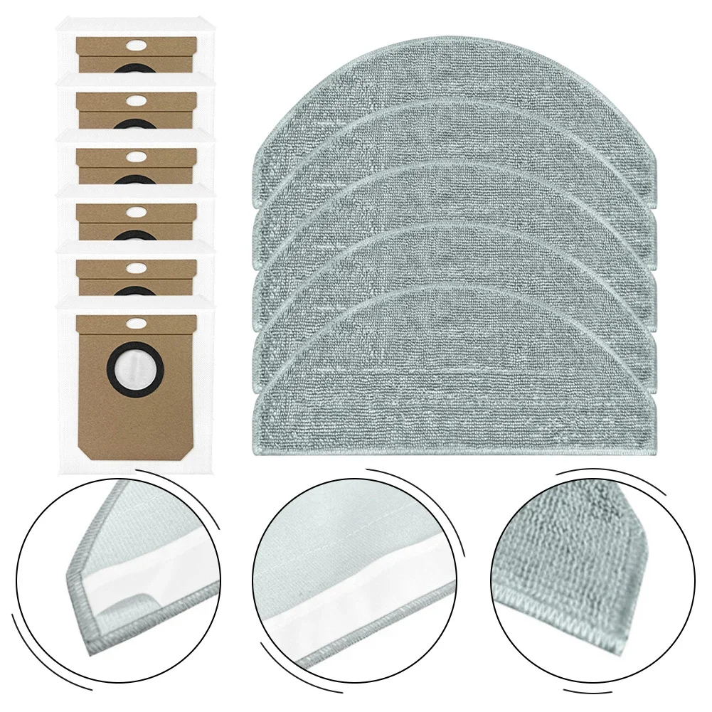 5 Mop Cloth 6 Dust Bags Kit For DEERMA S30 / For DEM-S30 Robot Vacuum Cleaner For Carpet Friendly Deep Floor Cleaning