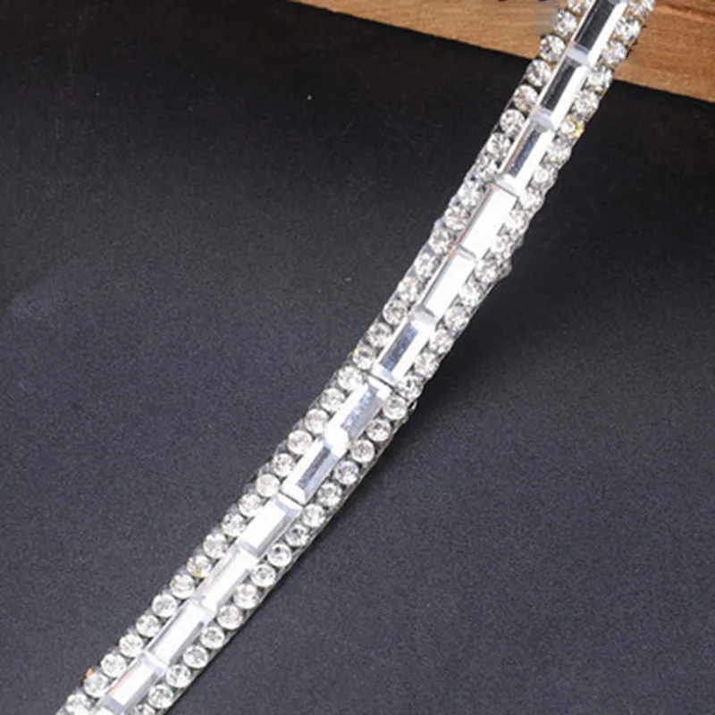 Iron On Applique Trim, Silver Rhinestone Ribbon Beaded, Easy to Use, Suitable for Clothing Shoes Accessories, Length 1M/3 3 foot