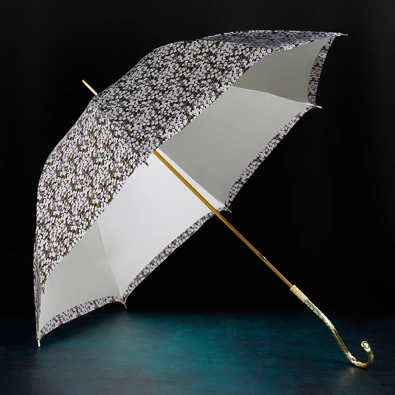 Umbrella Floral Long Handle Umbrella Ten Thousand Handle Double-Layer Light Luxury Straight Umbrella Retro Exquisite Double