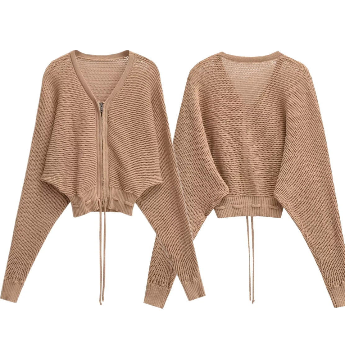 

Jenny&Dave 2024 Fashion Retro Bat Sleeve Zipper Knitwear Sweater Autumn New Elegant Sweater Women Tops British