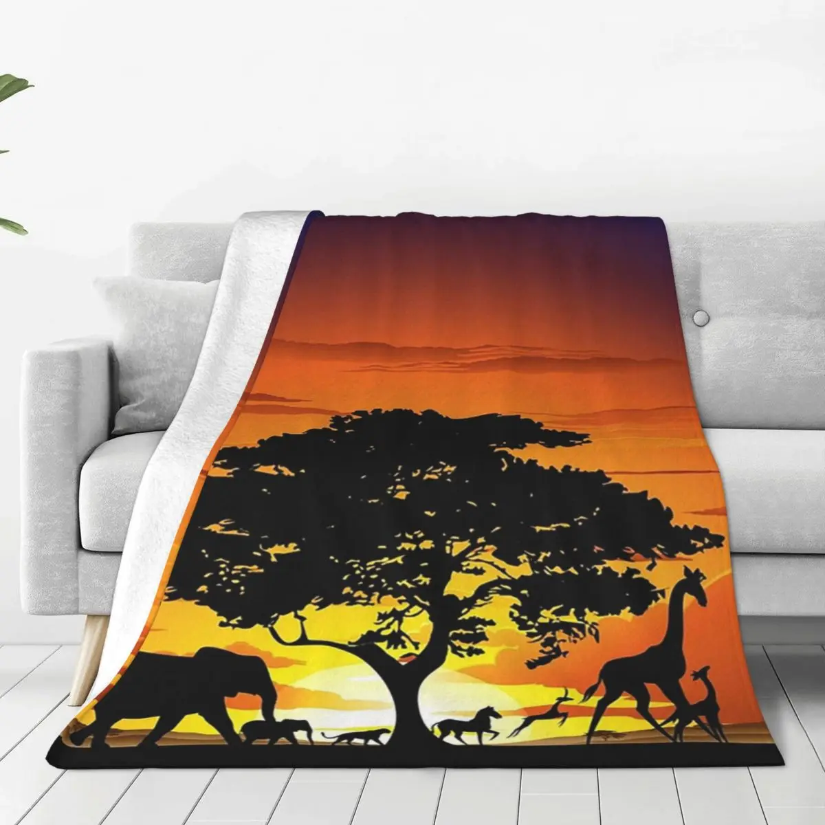 Wild Animals On African Savanna Sunset Blankets Fleece Warm Sofa Throw Blankets For Home Bedroom Travel Throws Bedspread Quilt