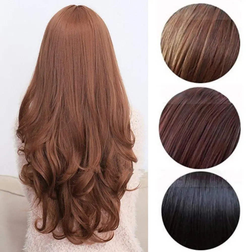 

65cm Women Long Curly Wavy Wig Cosplay Hair Extension Full Wig Party Decor Ginger Copper With Bangs Heat Resistant Synthetic Wig