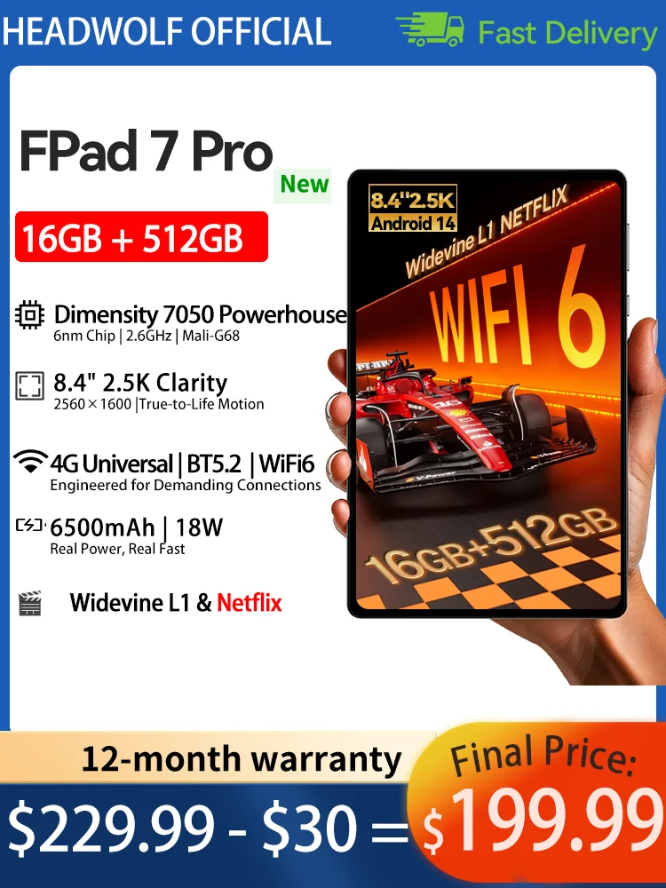 تابلت Headwolf FPad7Pro شاشة 8 بوصة 2.5K 16 جيجابايت 512 جيجابايت MTK 7050 وحدة المعالجة المركزية، PD18W، كاميرا 8MP/16MP، SIM 4G LTE WiFi 6 تابلت أندرويد #1