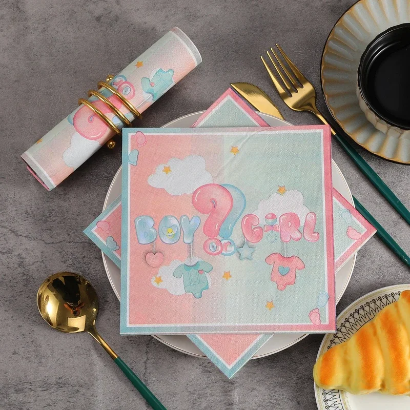 20pcs/Pac 2-Ply 33*33cm Newborn Party Printed Paper Napkins Boy or Girl Wine Glass Flower Paper Disposable Paper Placemats