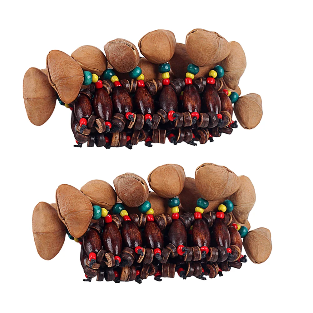 2 Pcs African Nutshell Handbell Bracelet Bracelets Toy Wrist Ornament Manual Musical Instrument