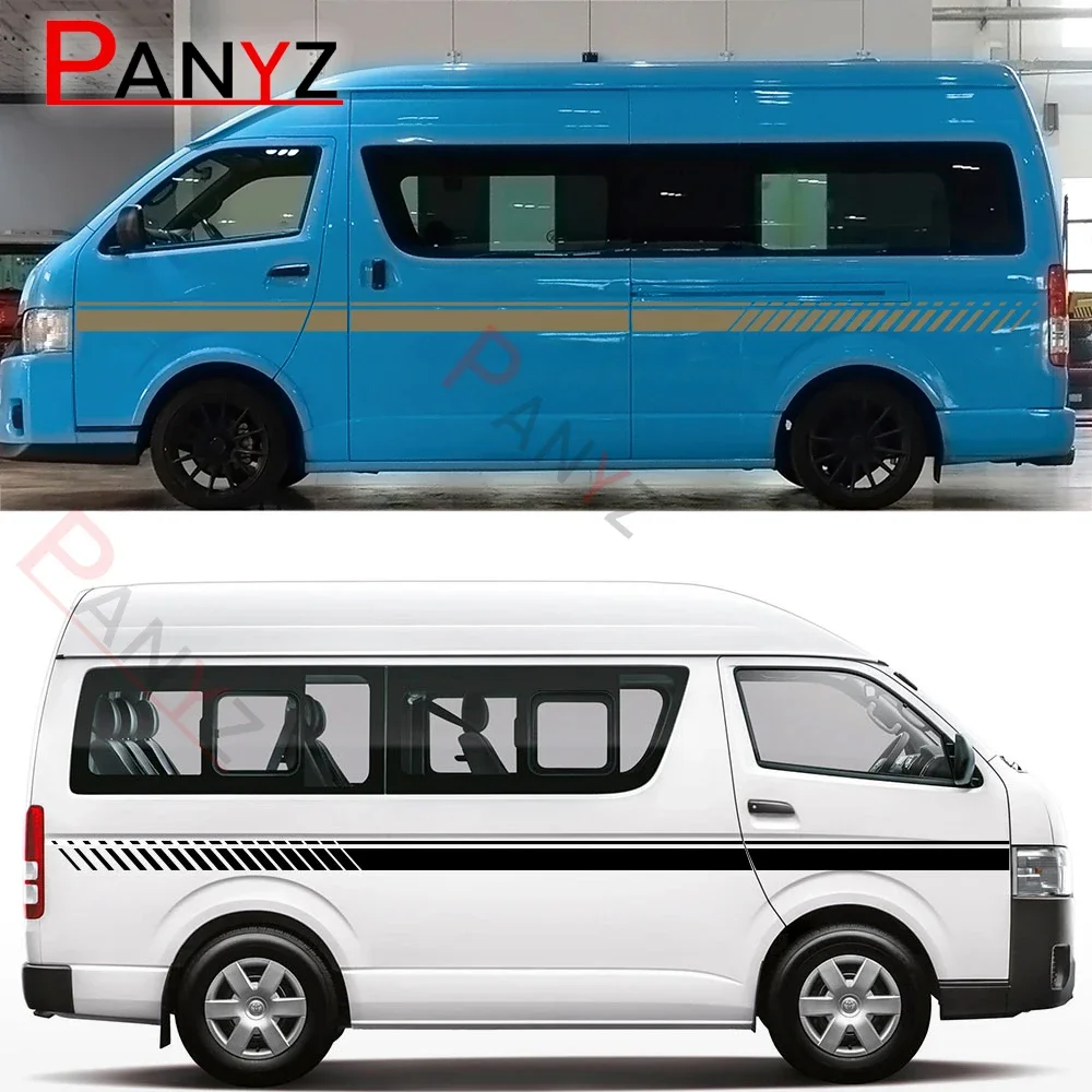 

2PCS Racing Car Door Waist Line Side Stripes Stickers For Toyota Hiace 200 Auto Decor Vinyl Film Decals Tuning Accessories