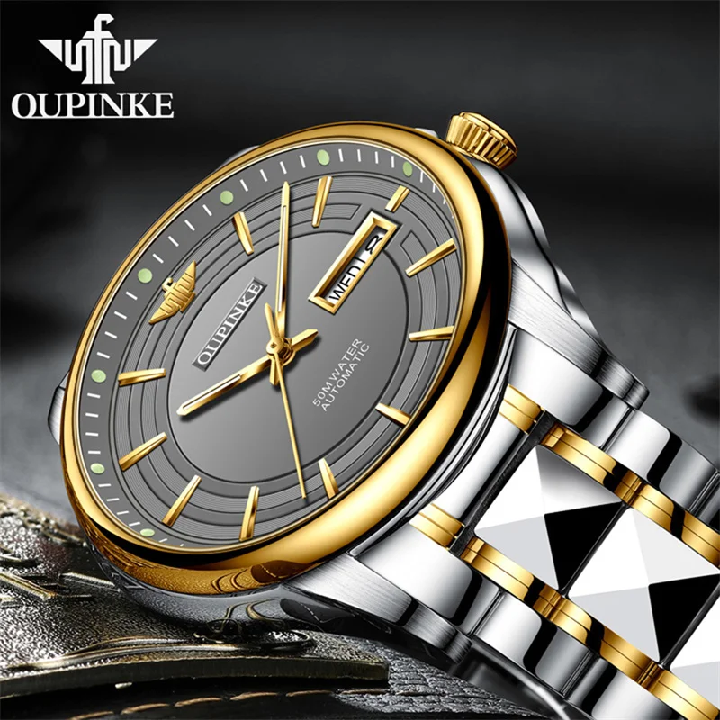 OUPINKE Top Mens Watches Business Automatic Mechanical Waterproof Watch For Man Sapphire Mirror Date Clock Men Relojes Hombre